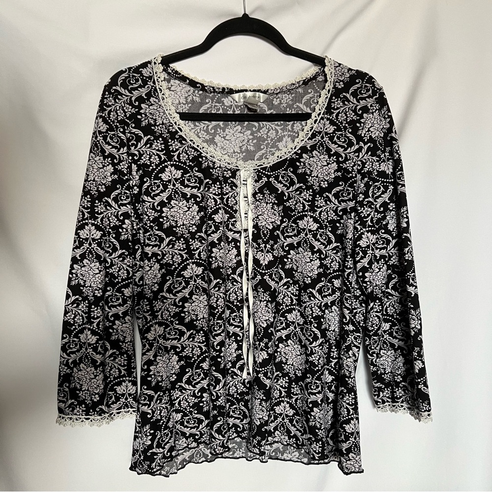 Delicates Black and White Lace Accent Blouse